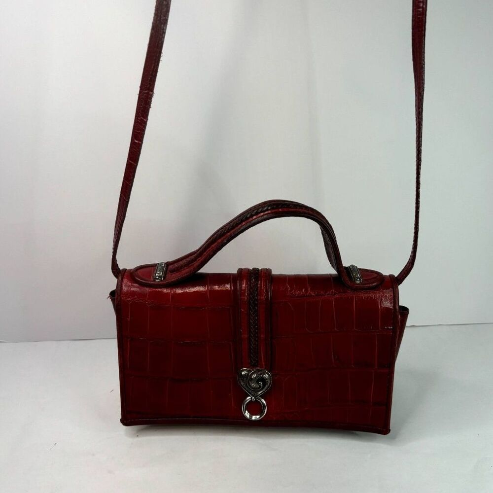 Brighton Richmond Vintage Red Croc Leather Embossed Crossbody Bag Satchel Womens